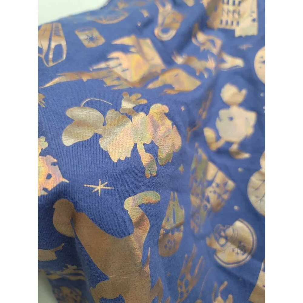 Disney Parks 50th Anniversary Girls Tank Top Blue Gold Foil Mickey Minnie Large